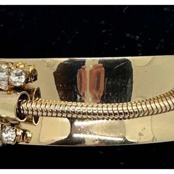 Gold-tone Cuff Bracelet Art Deco Style with Mirror Finish Crystal Baguettes - Picture 10 of 11